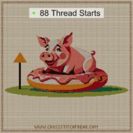 donut-loving-pig cross stitch start point map with highlighted thread start positions in the full design