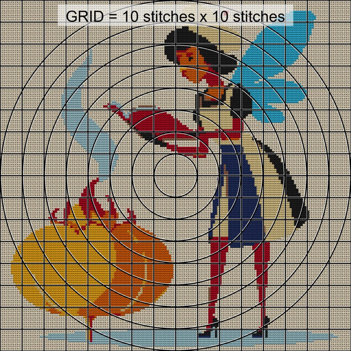 _fairy-brewing-potion zoomed stitching detail _fairy-brewing-potion close-up cross stitch detail showing color changes, confetti areas and stitch texture