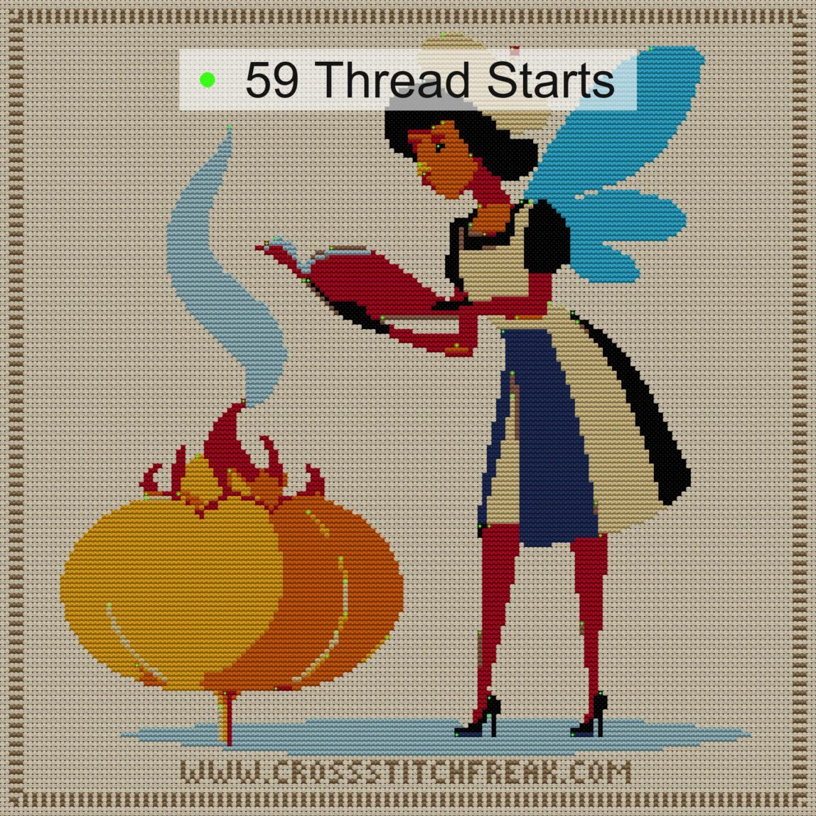 _fairy-brewing-potion thread start point map _fairy-brewing-potion cross stitch start point map with highlighted thread start positions in the full design