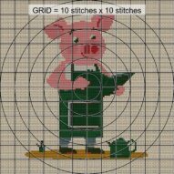 gardener-pig close-up cross stitch detail showing color changes, confetti areas and stitch texture