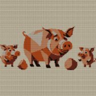 happy-pig-family full cross stitch design mockup without frame, realistic embroidery preview