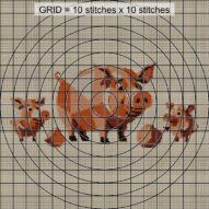 happy-pig-family close-up cross stitch detail showing color changes, confetti areas and stitch texture