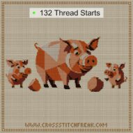 happy-pig-family cross stitch start point map with highlighted thread start positions in the full design