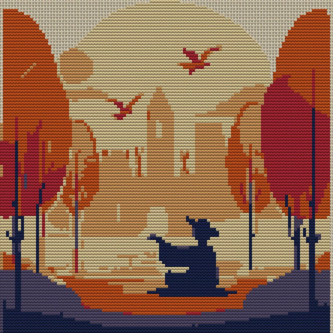 meditating full cross stitch design mockup without frame, realistic embroidery preview