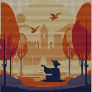 meditating full cross stitch design mockup without frame, realistic embroidery preview