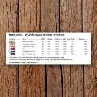 meditating thread color chart with DMC, Anchor, Sullivans, J&P Coats and Maxi color references