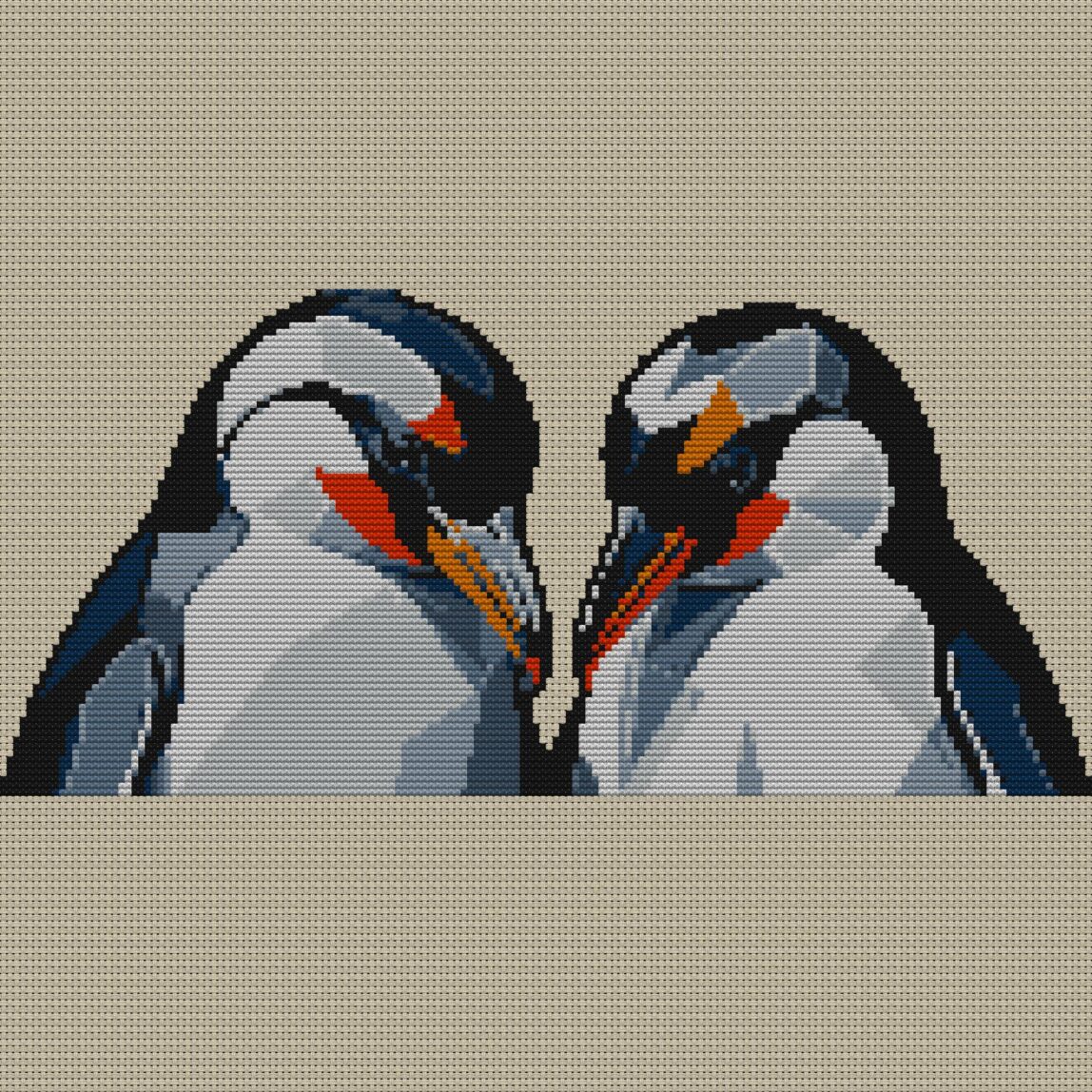 penguin-discussion full design mockup without frame penguin-discussion full cross stitch design mockup without frame, realistic embroidery preview