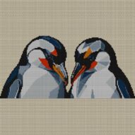 penguin-discussion full cross stitch design mockup without frame, realistic embroidery preview