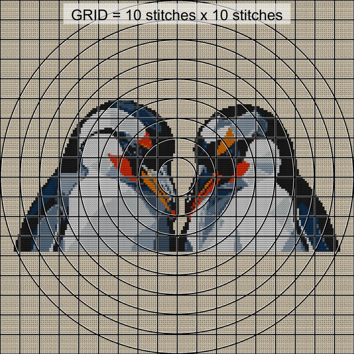 penguin-discussion zoomed stitching detail penguin-discussion close-up cross stitch detail showing color changes, confetti areas and stitch texture