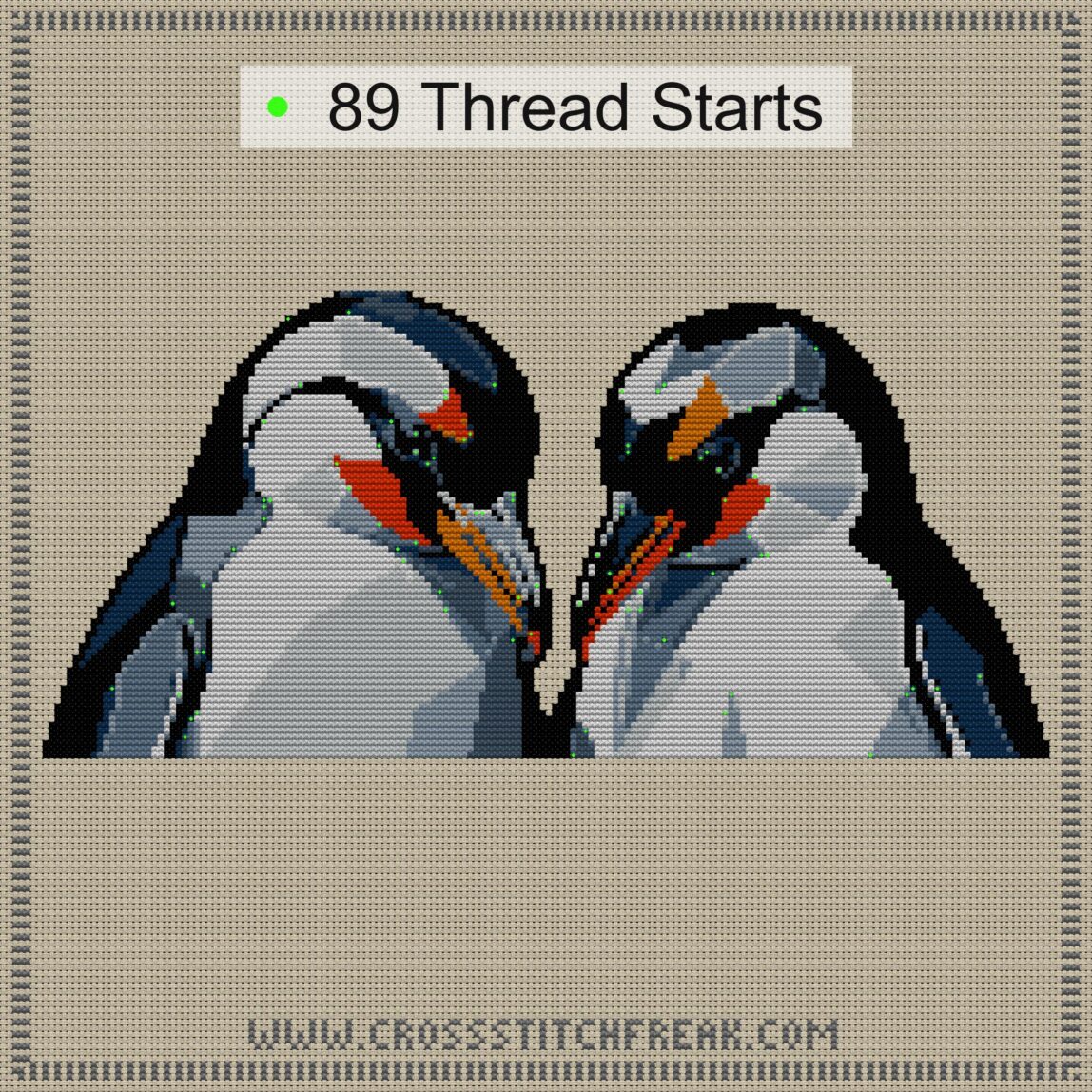 penguin-discussion thread start point map penguin-discussion cross stitch start point map with highlighted thread start positions in the full design