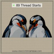 penguin-discussion cross stitch start point map with highlighted thread start positions in the full design