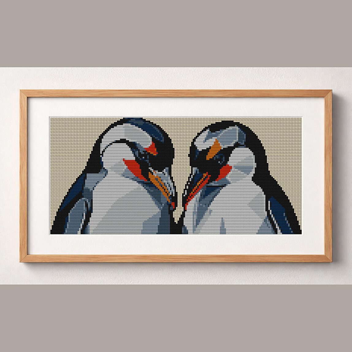 penguin-discussion framed cross stitch mockup penguin-discussion framed cross stitch mockup, realistic finished embroidery design, PDF pattern digital download