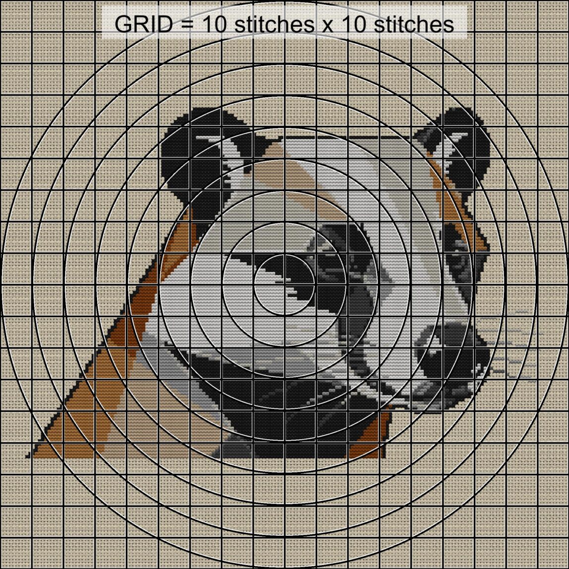 stylish-badger close-up cross stitch detail showing color changes, confetti areas and stitch texture