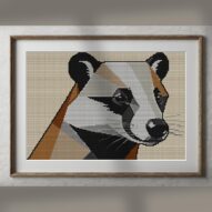 stylish-badger alternative framed cross stitch mockup, realistic finished embroidery presentation