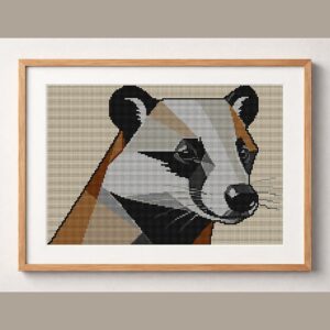 stylish-badger framed cross stitch mockup, realistic finished embroidery design, PDF pattern digital download