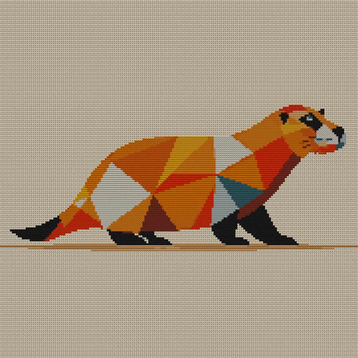 stylish-beaver full cross stitch design mockup without frame, realistic embroidery preview
