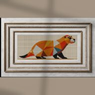 stylish-beaver alternative framed cross stitch mockup, realistic finished embroidery presentation