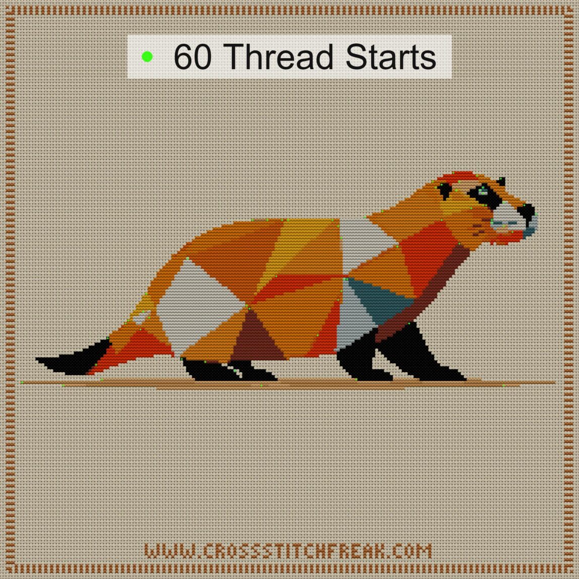 stylish-beaver cross stitch start point map with highlighted thread start positions in the full design