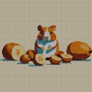 true-hamster full cross stitch design mockup without frame, realistic embroidery preview