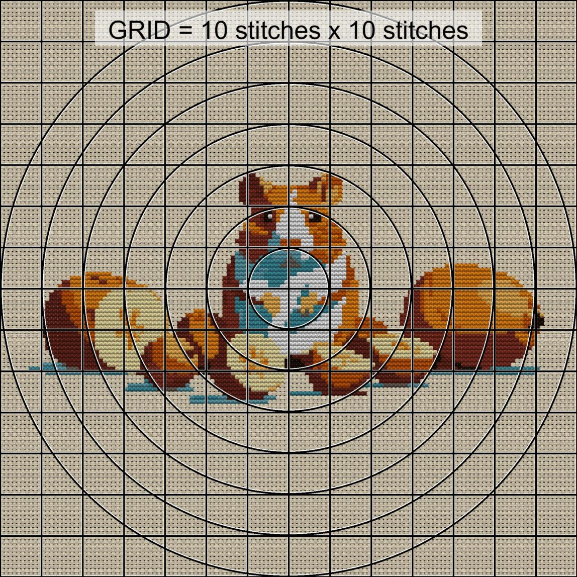 true-hamster close-up cross stitch detail showing color changes, confetti areas and stitch texture