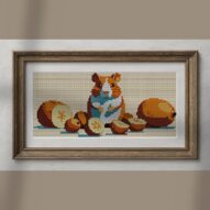 true-hamster alternative framed cross stitch mockup, realistic finished embroidery presentation