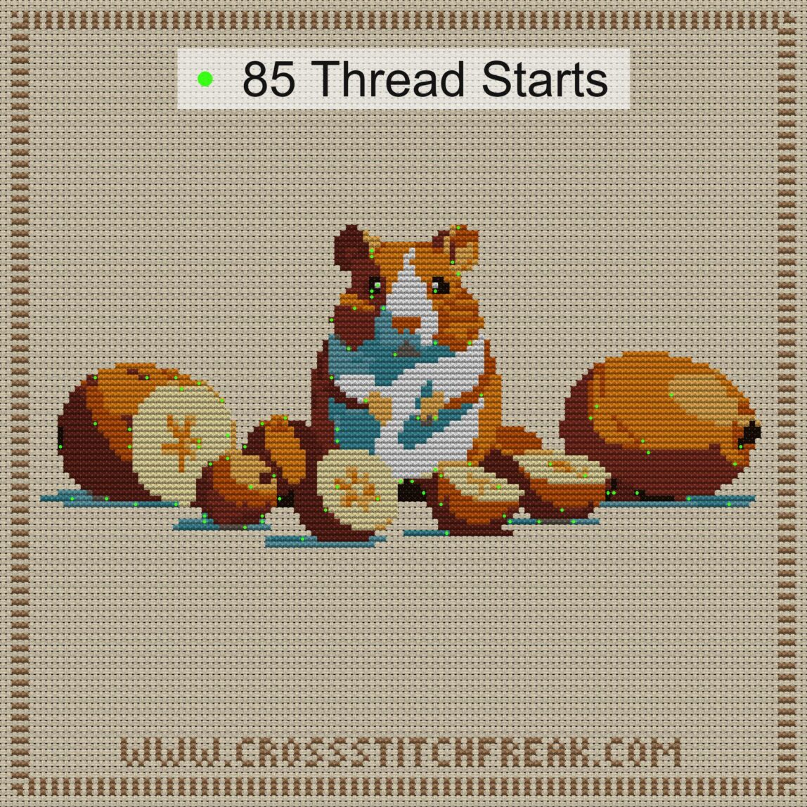 true-hamster cross stitch start point map with highlighted thread start positions in the full design