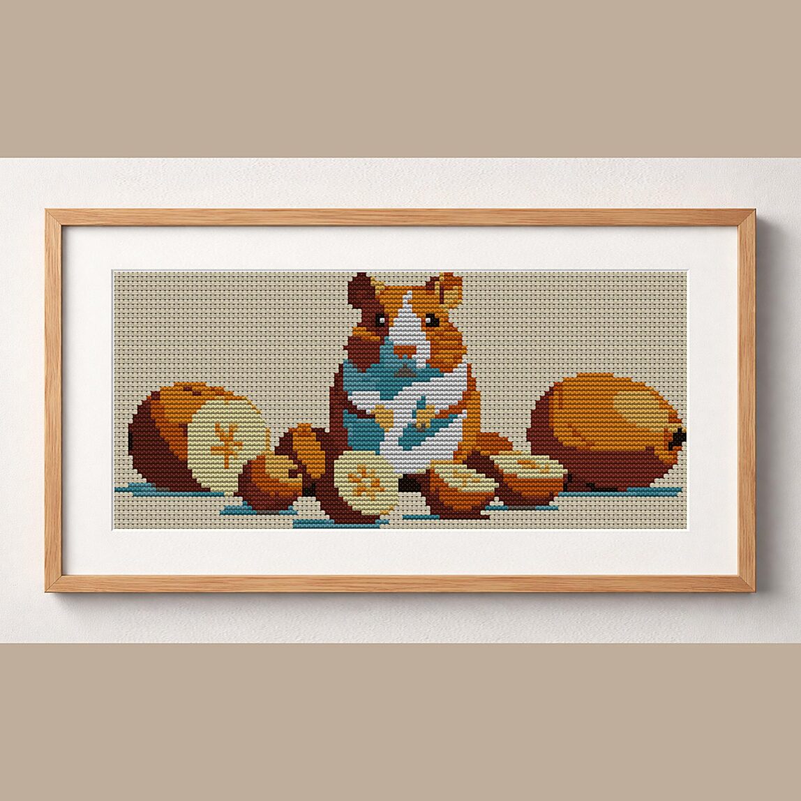 true-hamster framed cross stitch mockup, realistic finished embroidery design, PDF pattern digital download