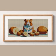 true-hamster framed cross stitch mockup, realistic finished embroidery design, PDF pattern digital download