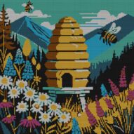 bee-hive_v17 full cross stitch design mockup without frame, realistic embroidery preview