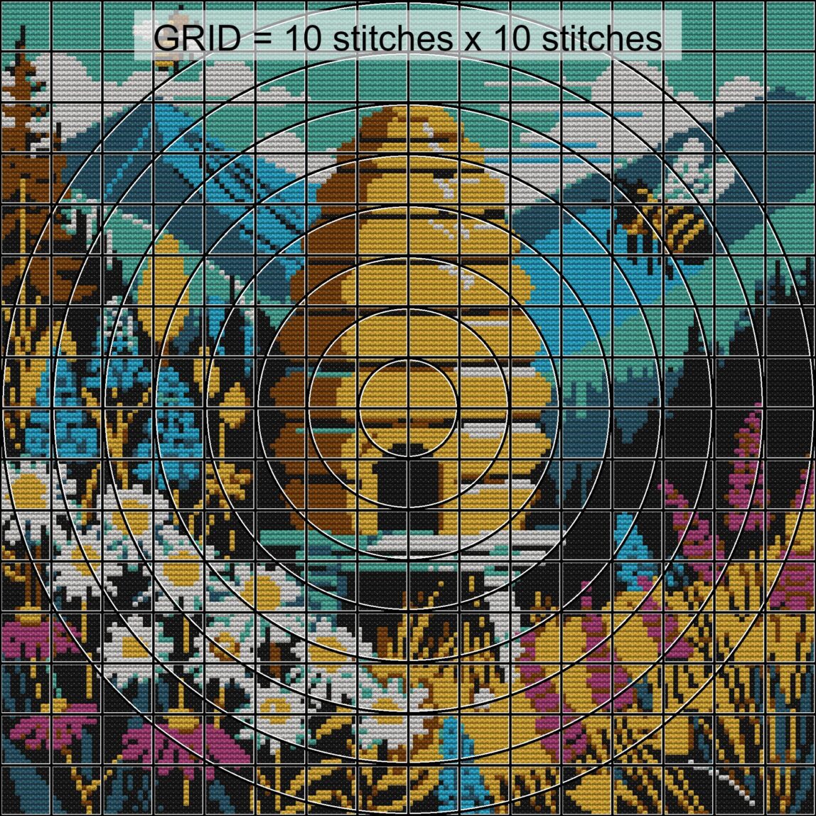 bee-hive_v17 zoomed stitching detail bee-hive_v17 close-up cross stitch detail showing color changes, confetti areas and stitch texture