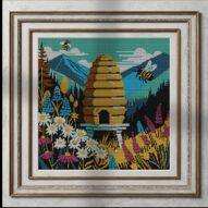 bee-hive_v17 alternative framed cross stitch mockup, realistic finished embroidery presentation
