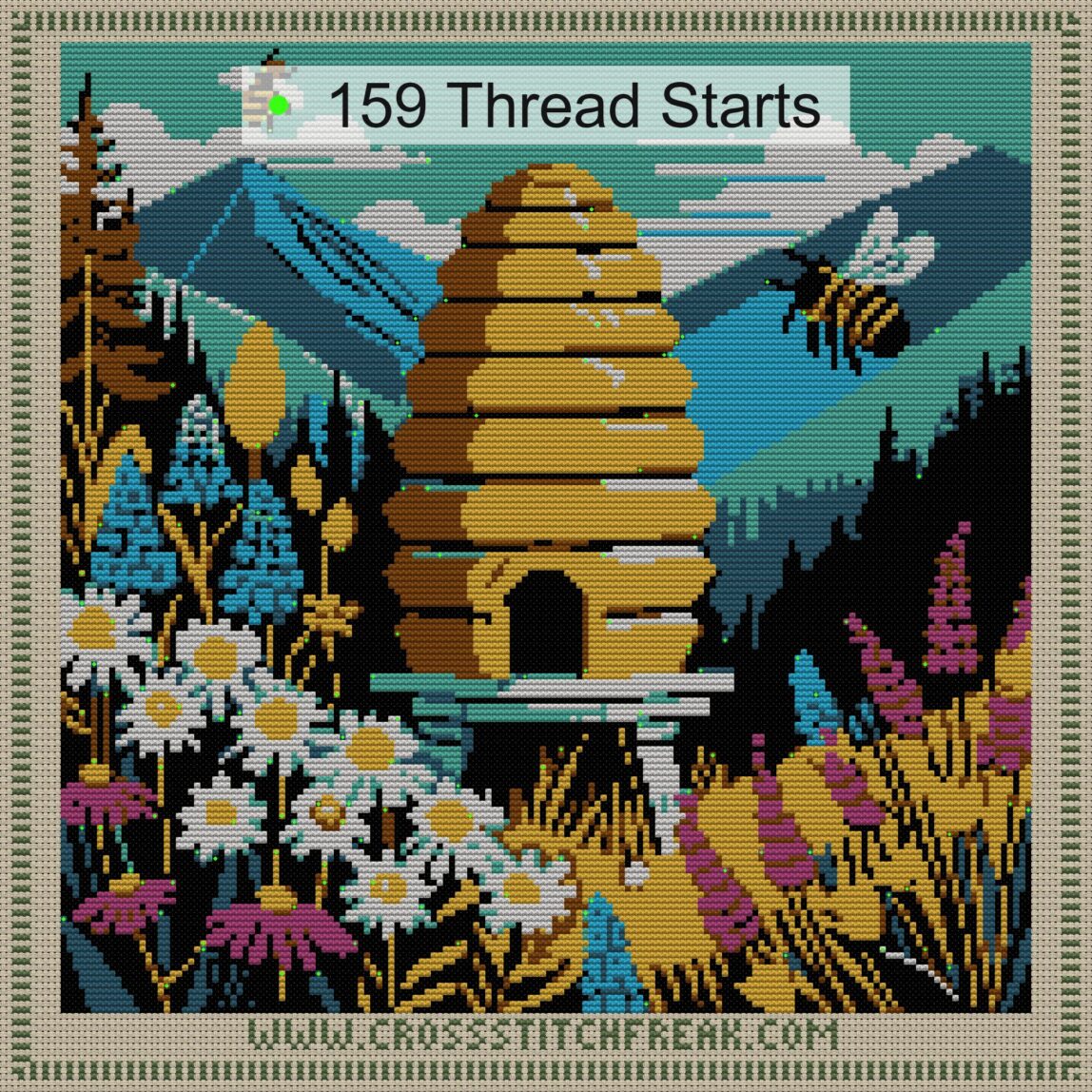 bee-hive_v17 thread start point map bee-hive_v17 cross stitch start point map with highlighted thread start positions in the full design