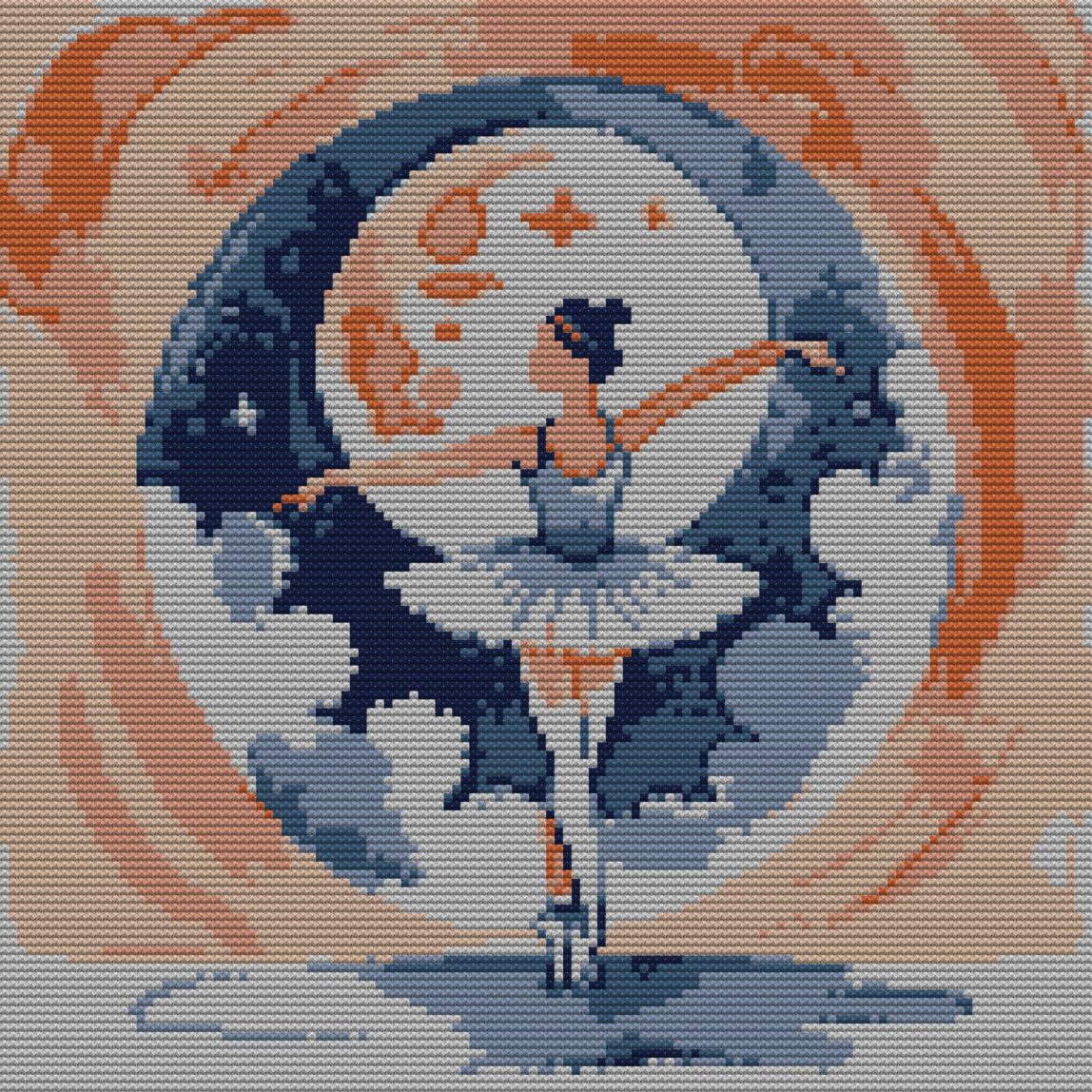 ballet-dancer_v08 full cross stitch design mockup without frame, realistic embroidery preview