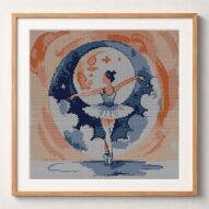 ballet-dancer_v08 framed cross stitch mockup, realistic finished embroidery design, PDF pattern digital download