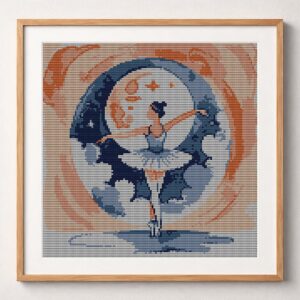 ballet-dancer_v08 framed cross stitch mockup, realistic finished embroidery design, PDF pattern digital download