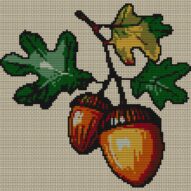 acorn_v08 full cross stitch design mockup without frame, realistic embroidery preview