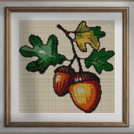 acorn_v08 alternative framed cross stitch mockup, realistic finished embroidery presentation