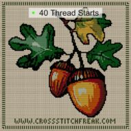 acorn_v08 cross stitch start point map with highlighted thread start positions in the full design