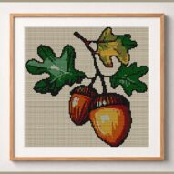 acorn_v08 framed cross stitch mockup, realistic finished embroidery design, PDF pattern digital download
