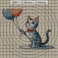 cat-with-balloon-v10 close-up cross stitch detail showing color changes, confetti areas and stitch texture