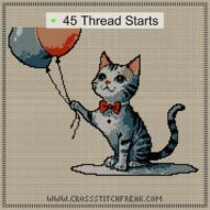cat-with-balloon-v10 cross stitch start point map with highlighted thread start positions in the full design