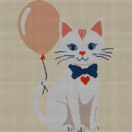 cat-with-balloon full cross stitch design mockup without frame, realistic embroidery preview