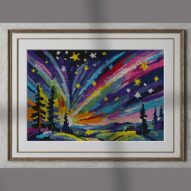 constellation alternative framed cross stitch mockup, realistic finished embroidery presentation