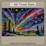 constellation cross stitch start point map with highlighted thread start positions in the full design