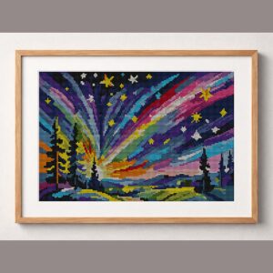 constellation framed cross stitch mockup, realistic finished embroidery design, PDF pattern digital download