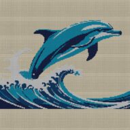 dolphin-jumping-over-wave full cross stitch design mockup without frame, realistic embroidery preview