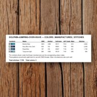 dolphin-jumping-over-wave thread color chart with DMC, Anchor, Sullivans, J&P Coats and Maxi color references