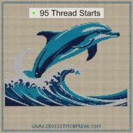 dolphin-jumping-over-wave cross stitch start point map with highlighted thread start positions in the full design