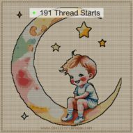 key-hanging-from-moon cross stitch start point map with highlighted thread start positions in the full design
