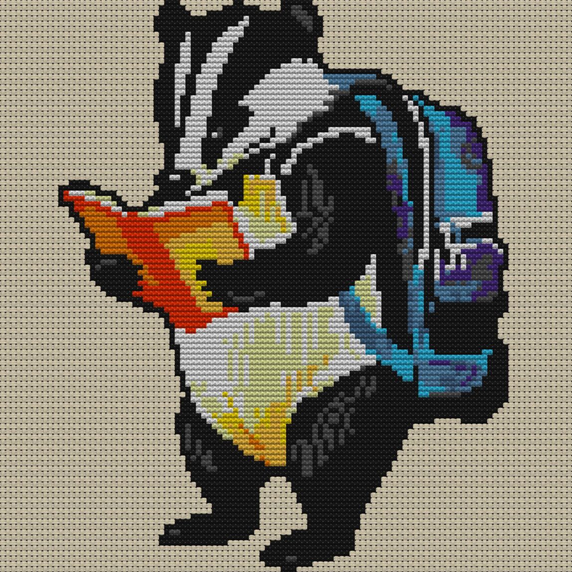 badger-reading-map full cross stitch design mockup without frame, realistic embroidery preview